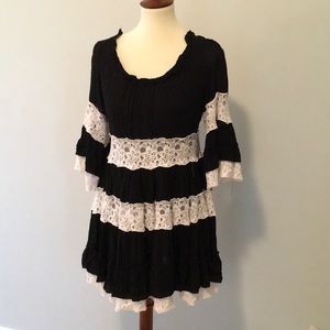 Black Ruffled Dress with White Lace